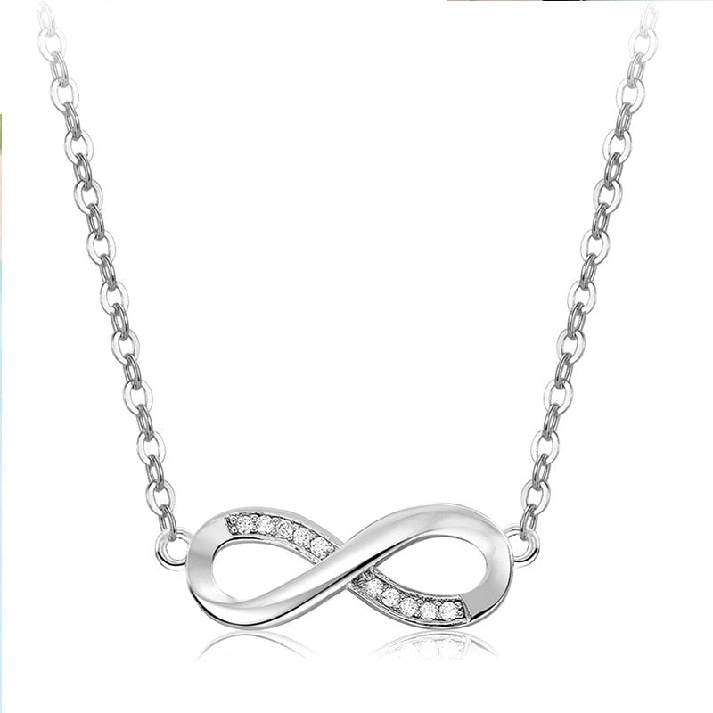 SIPENGJEL Silver Color Infinity Necklace Simple Love Pendant Short Chain Necklaces For Women Wedding Jewelry Party Gift