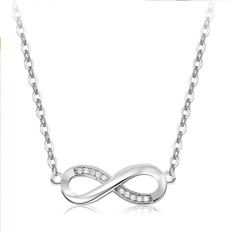 SIPENGJEL Silver Color Infinity Necklace Simple Love Pendant Short Chain Necklaces For Women Wedding Jewelry Party Gift