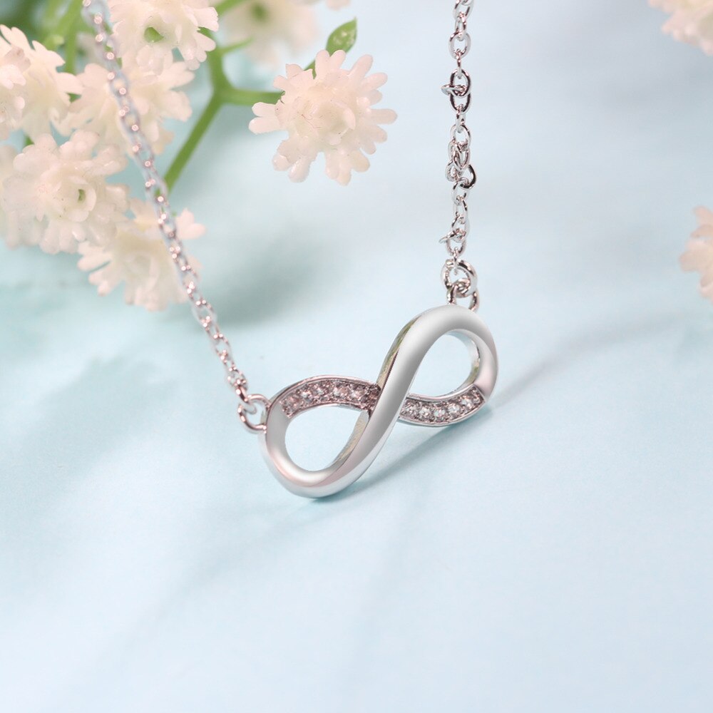 SIPENGJEL Silver Color Infinity Necklace Simple Love Pendant Short Chain Necklaces For Women Wedding Jewelry Party Gift