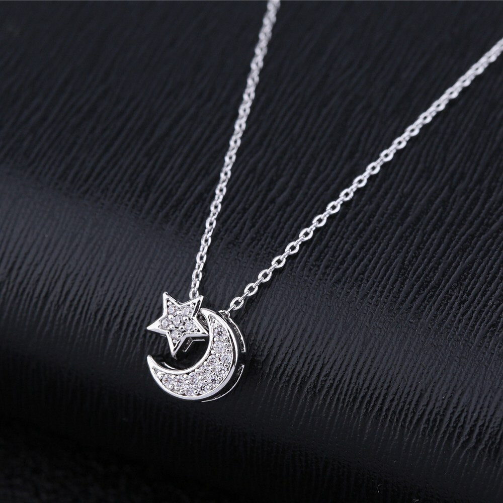 SIPENGJEL Trendy Inlaid Zircon Dainty Moon Star Pendant Necklace Simple Korean Style Chain Necklaces For Women Fine Jewelry 2021