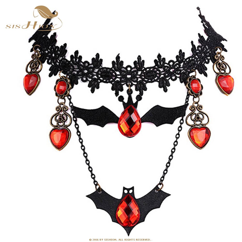 SISHION Holiday Creative Short Necklace Retro Animal Bat Lace Necklace Haloween Accessories women SP0579
