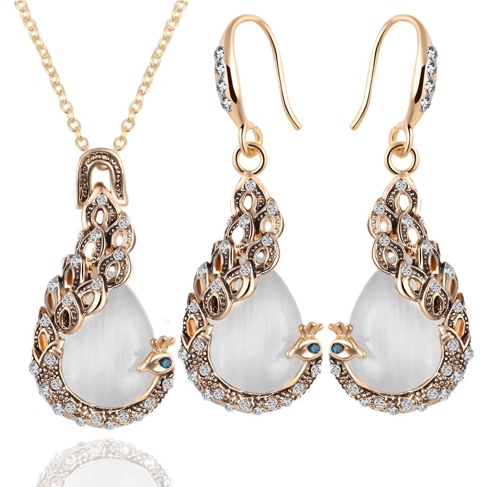 European and American style necklace set stone sweater necklace earrings jewelry set for women