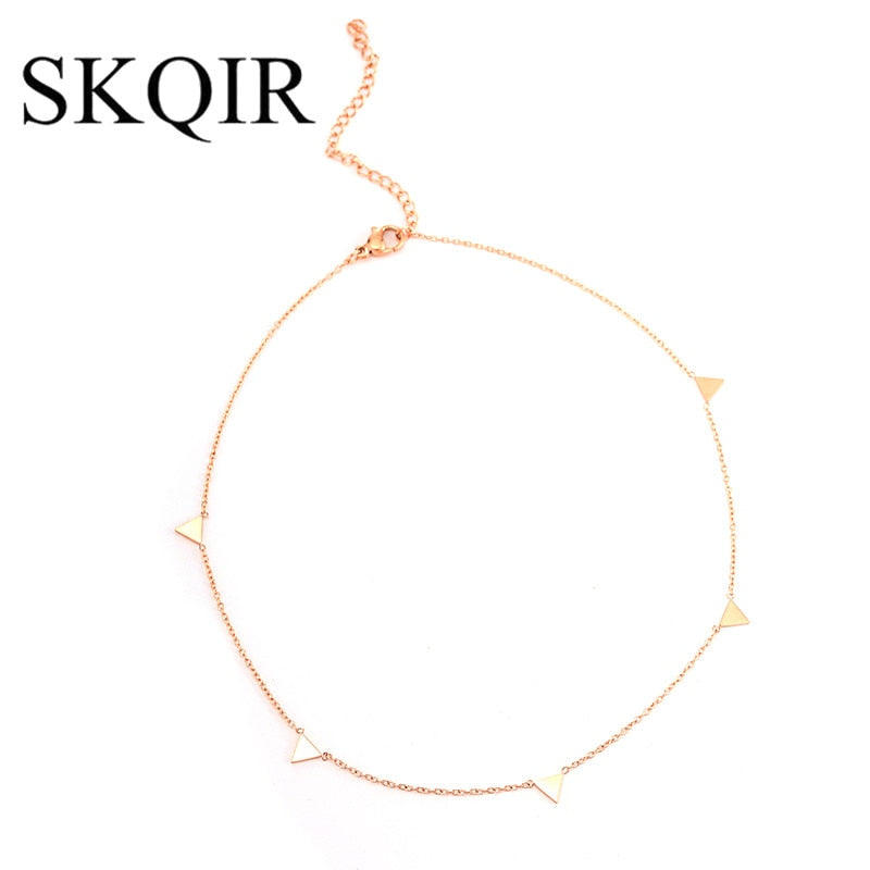 SKQIR Retro Choker Necklace Gold Color Chain Stainless Steel Triangle Link Chain Necklace Femme Gift For Friends