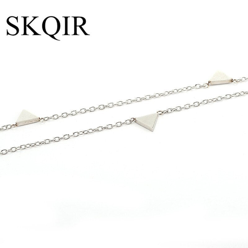 SKQIR Retro Choker Necklace Gold Color Chain Stainless Steel Triangle Link Chain Necklace Femme Gift For Friends