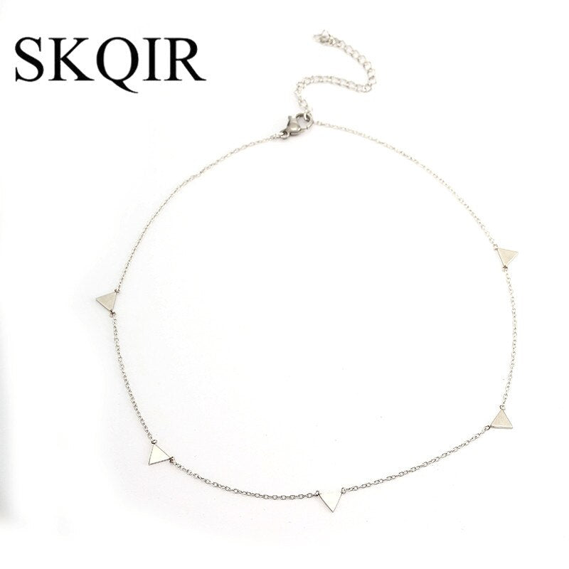 SKQIR Retro Choker Necklace Gold Color Chain Stainless Steel Triangle Link Chain Necklace Femme Gift For Friends
