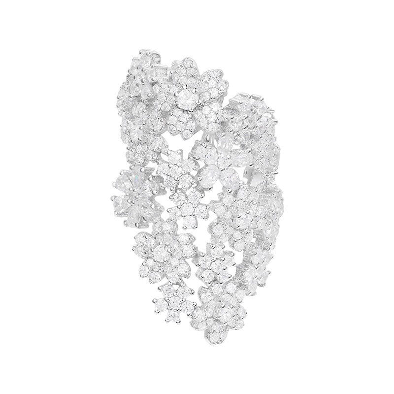 Luxury S925 Sterling Silver Full Flowers Litter Finger Rings Micro Cubic Zircon Women Mocano Brand Fashion Party Jewelry