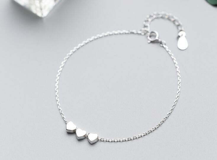 SMALL 4.5MM Authentic Real. 925 Sterling Silver Fine Jewelry Three-heart Chain Bracelet GTLS682