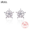 SMJE 100% 925 Sterling Silver Cz Snowflake Earrings for Women Winter Christmas Jewelry Gifts Flower Stud Earrings