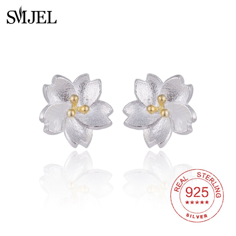 SMJE 100% 925 Sterling Silver Delicate Daisy Flower Necklaces for Women Tiny Cherry Blossom Flower Jewelry Party Birthd Gift