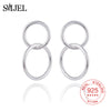 SMJE 100% 925 Sterling Silver Double Circle Earrings for Women Round Statement Ear Studs Gifts Sterling-silver-jewelry