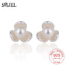 SMJE Solid 925 Sterling Silver Pearl Flower Earrings For Women Handmade Flower Statement Luxury Silver Jewelry Birthd Gifts