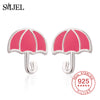 100% 925 Sterling Cute Umbrella Earrings for Women Fashion Girls Jewelry Silver Pink Geometric Stud Earing aretes de mujer