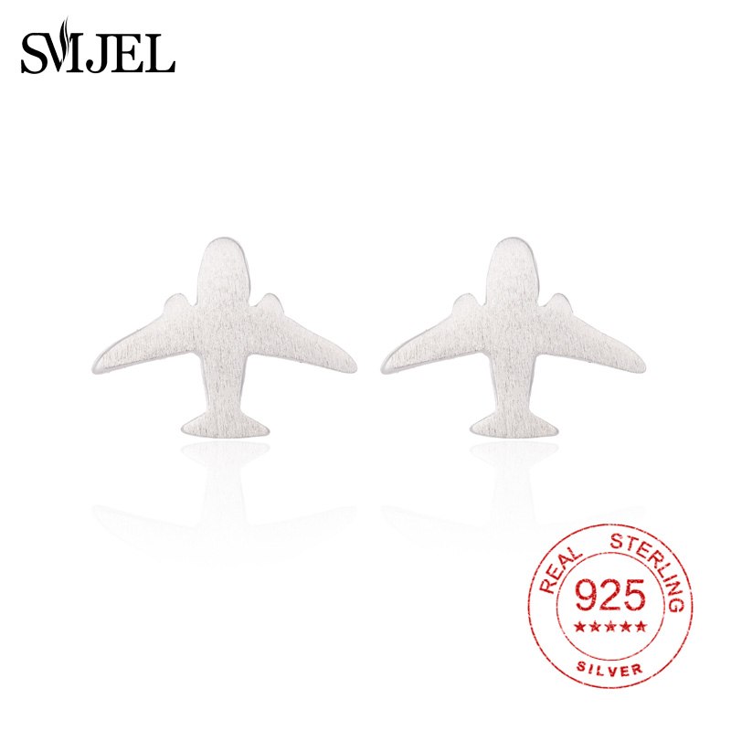 100% 925 Sterling Silver Airplane Earings for Women Girl Exquisite Mini Airplane Aircraft Studs Jewelry Birthd Gift