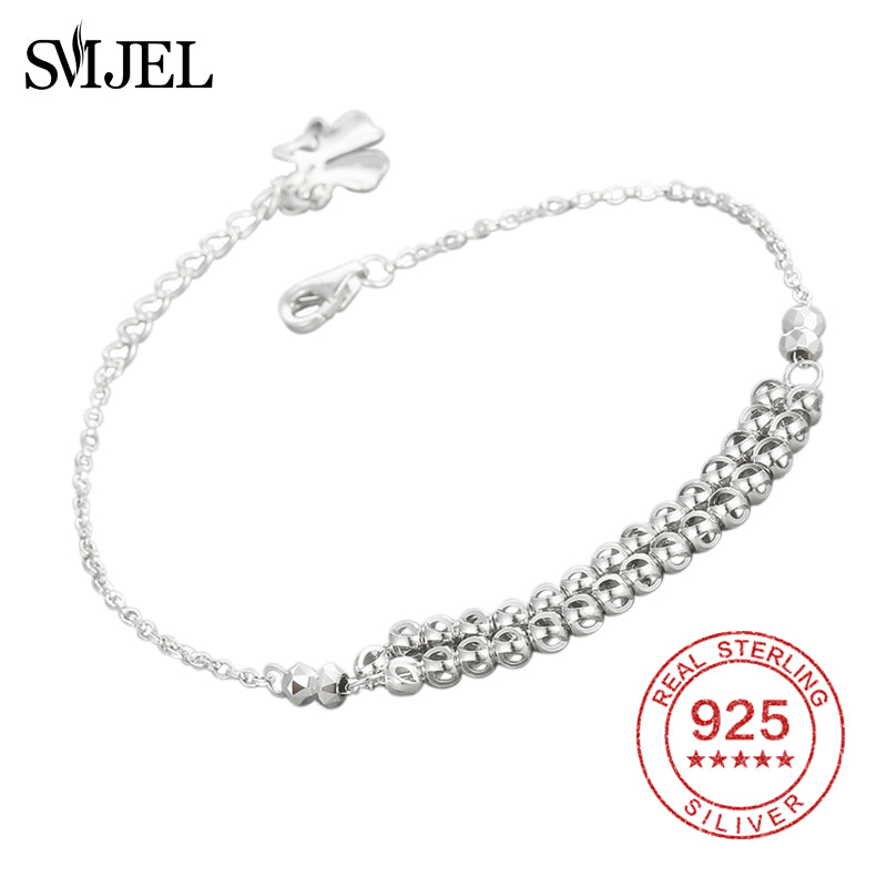 100% 925 Sterling Silver Beaded Bracelets Women Silver Chain Hand Bangle Double Layered Bracelets pulseras mujer moda 2020