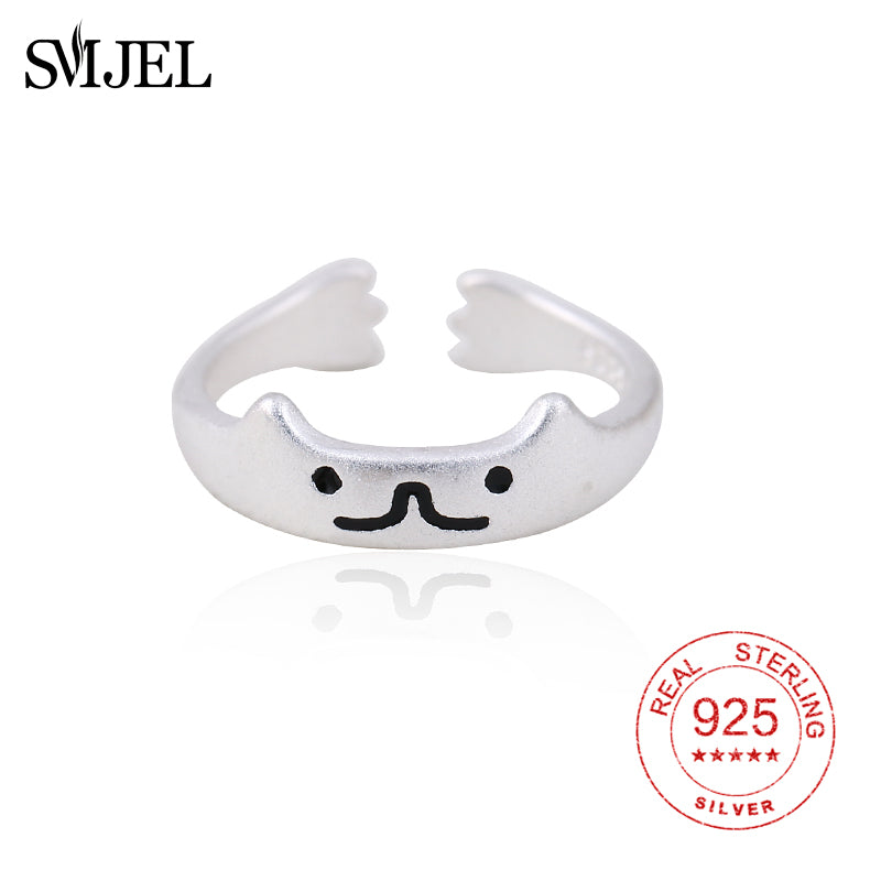100% 925 Sterling Silver Cat Ear Ring Design Cute Fashion Jewelry Cat Hand Ring For Women and Girl Gifts Adjustable charms
