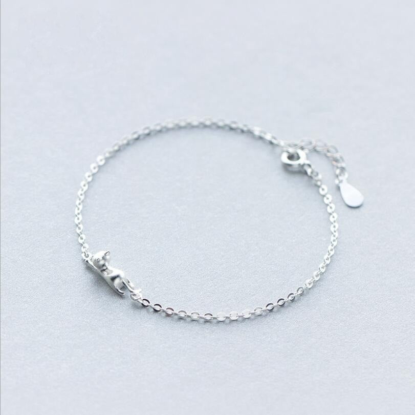 100% 925 Sterling Silver Cute Hanging Cat Bracelets Bangles Women Girl Jewelry Ladies Best Friend Cat Bangles