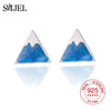 100% 925 Sterling Silver Earrings Snow Mountain Stud Earring for Women Blue Color Wave Enamel Earrings Jewelry Gifts