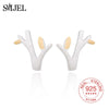 100% 925 Sterling Silver Elk Deer Antler Stud Earrings for Women Fashion Sterling Silver Tree Ear Jewelry Gifts