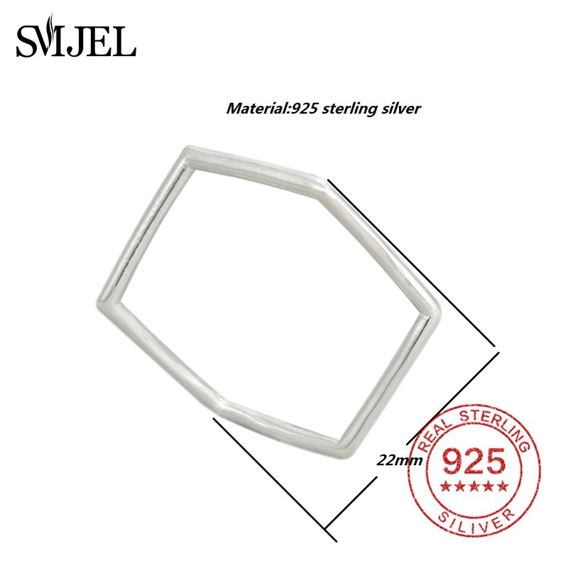 100% 925 Sterling Silver Geometric Rings Punk Style Fashion Simple Finger Rings Party Jewelry Bijoux Femme