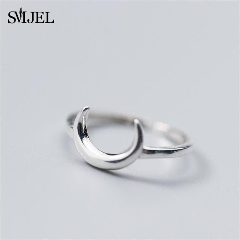 SMJEL 100% 925 Sterling Silver Half Moon Rings For Women Christmas Gift Crescent Deer Horn Ring Lady  Jewelry