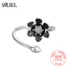 100% 925 Sterling Silver Lotus Flower Rings for Women Black Vintage Lady High Quality Jewelry anillos Christmas D Gift
