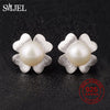 100% 925 Sterling Silver Natural Pearl Earrings For Women AAAA Pearl Flower Stud Earring 7MM Wedding Ear