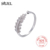 100% 925 Sterling Silver Simple Open Design Leaf Ring Personality Female Crystal Flower Rings Wedding Rings for Women