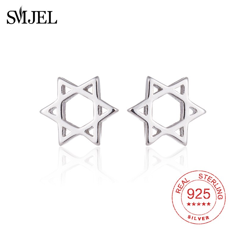 100% 925 Sterling Silver Tiny Magen Star of David Earrings for Women Israel Judaica Hebrew Star Ear Jewelry Birthd Gift