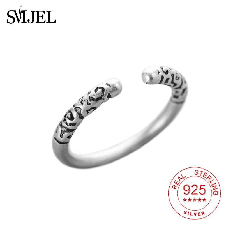 100% 925 Sterling Sliver Vintage Simple Circle Round Rings for Women Men Statement Ring Pattern Engraved Jewelry Gifts