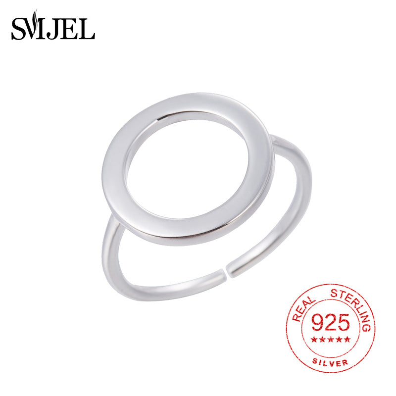 100% 925 Sterling Sliver Women Adjustable Ring Hollow Simple Circle Rings Round Jewelry Silver Wholesale Gifts