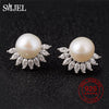100% Genuine Pearl Earrings 925 Sterling Silver Crystal Flower Stud Earrings Ear Wedding Jewelry Gift