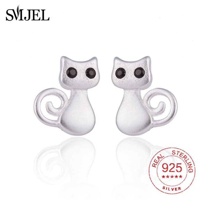 100% S925 Sterling Silver Lovely Cat Stud Earring for Women Wholesale Party Kitty Cat Tail Lover Earrings Gift Brincos