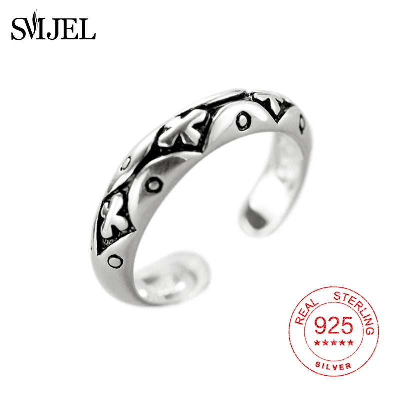 100% Sterling Silver Cross Ring for Men Woman Black Color Co Male Casual Remove Design Silver Jewelry