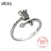 100% Sterling Silver Cute Night Owl Open Rings for Women Boho Leaf Branch Animal Bird Natural Ring Wedding Jewelry