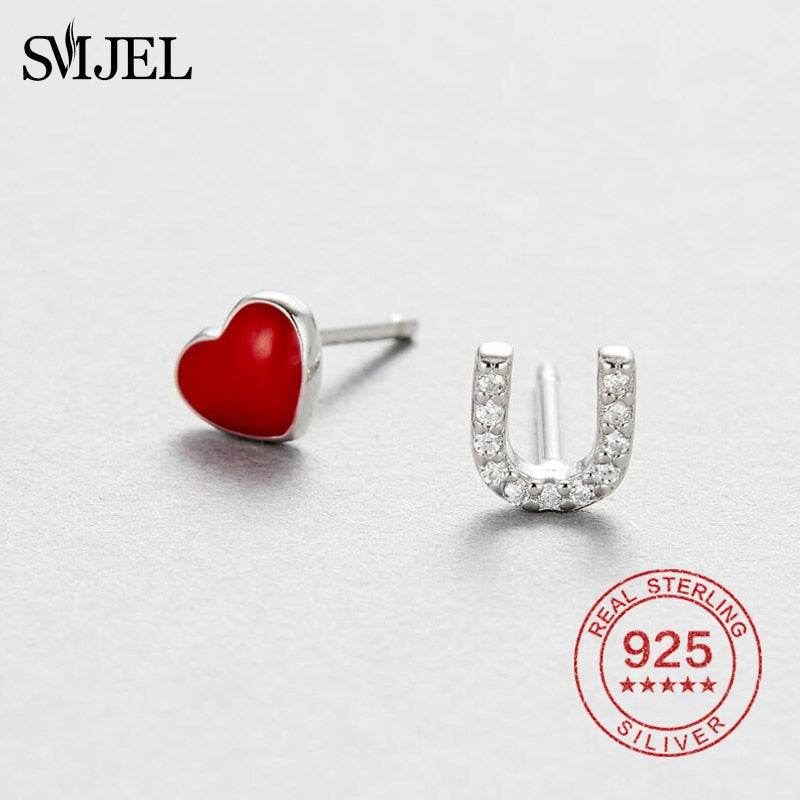 100% Sterling Silver Love U Earrings Women Crystal Zirconia U Letter Stud Ear Earring Sterling-Siver-Jewelry Brincos
