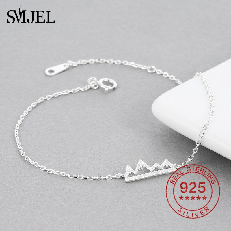 100% Sterling Silver Peak Pulseira Body Jewelry Winter Adventure Linked Chain Snow Mountain Bracelets for Women Men