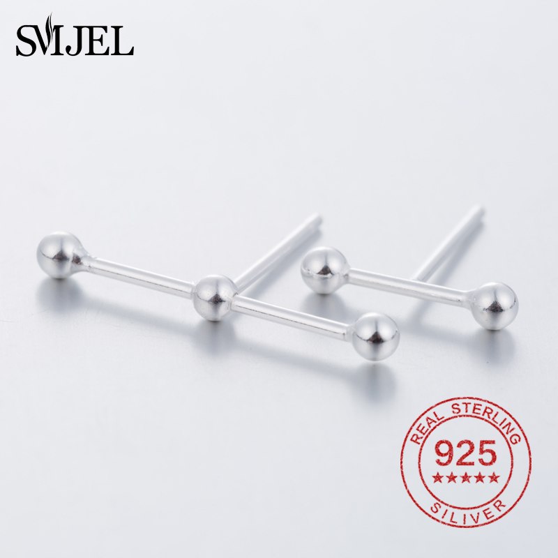 100% Sterling Silver Punk Asymmetric Beads Earrings for Women Long Bar Stud Earrings Ear Jewelry boucle d'oreille