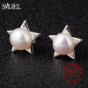 100% Sterling Silver Star Earrings With Natural Pearl Stud Earrings Girl Silver Dainty Wedding Jewelry Gifts