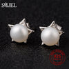 100% Sterling Silver Star Earrings With Natural Pearl Stud Earrings Girl Silver Dainty Wedding Jewelry Gifts
