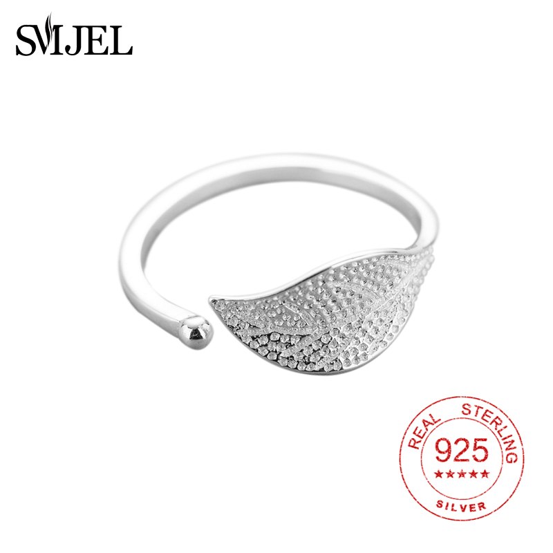 100% Sterling Silver Trendy Open Leaf Rings for Women Simple Boho Plant Leave Femme Boho Jewelry Birthd Gift