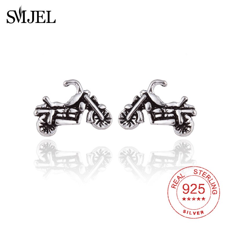 925 Silver Motorcycle Stud Earrings For Women Original Vintage Style Lady Prevent Allergy Sterling-silver-jewelry