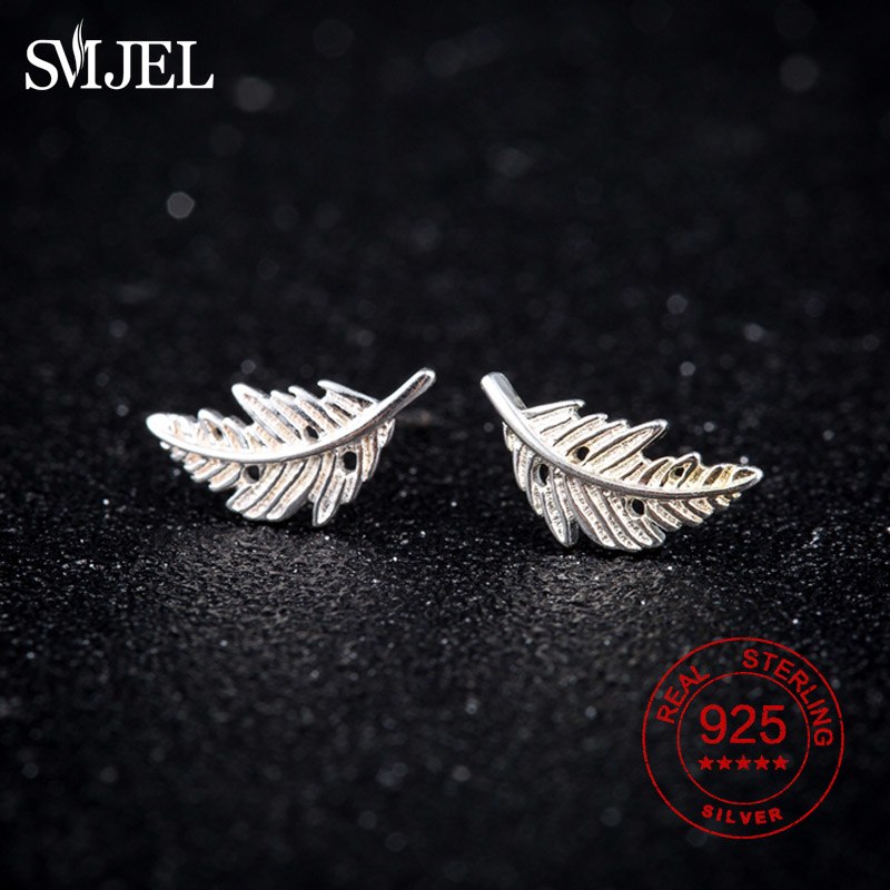 925 Sterling Silver Boho Leaf Stud Earrings for Women Vintage Feather Statement Earrings Stud Jewelry Gift