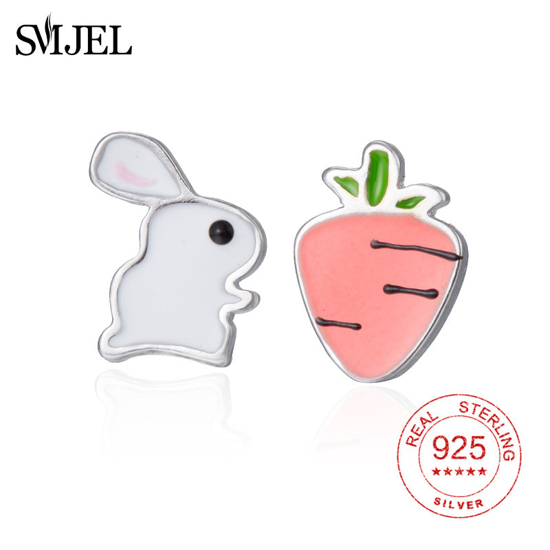 925 Sterling Silver Bunny Rabbit Earrings for Women Cute Animal Rabbit Carrot Stud Earrings Party Gift for Daughter