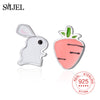 925 Sterling Silver Bunny Rabbit Earrings for Women Cute Animal Rabbit Carrot Stud Earrings Party Gift for Daughter