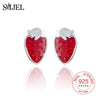 925 Sterling Silver Cute Enamel Strawberry Earrings Women Girl Gift Tiny Fruit Jewelry Earring Boucle D'oreille