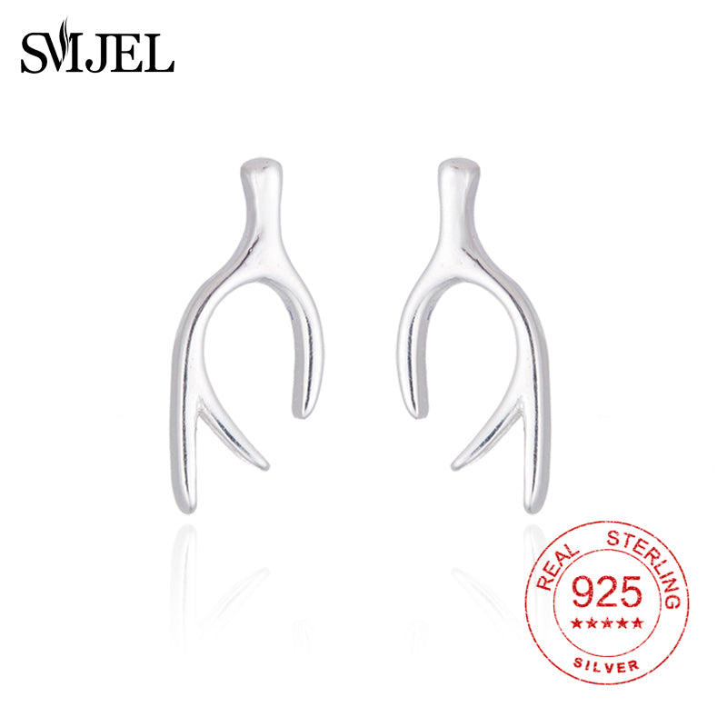 925 Sterling Silver Deer Horn Antler Earings Tiny Elk Animal Stud Earrings for Women Children Christmas Gift Pendients
