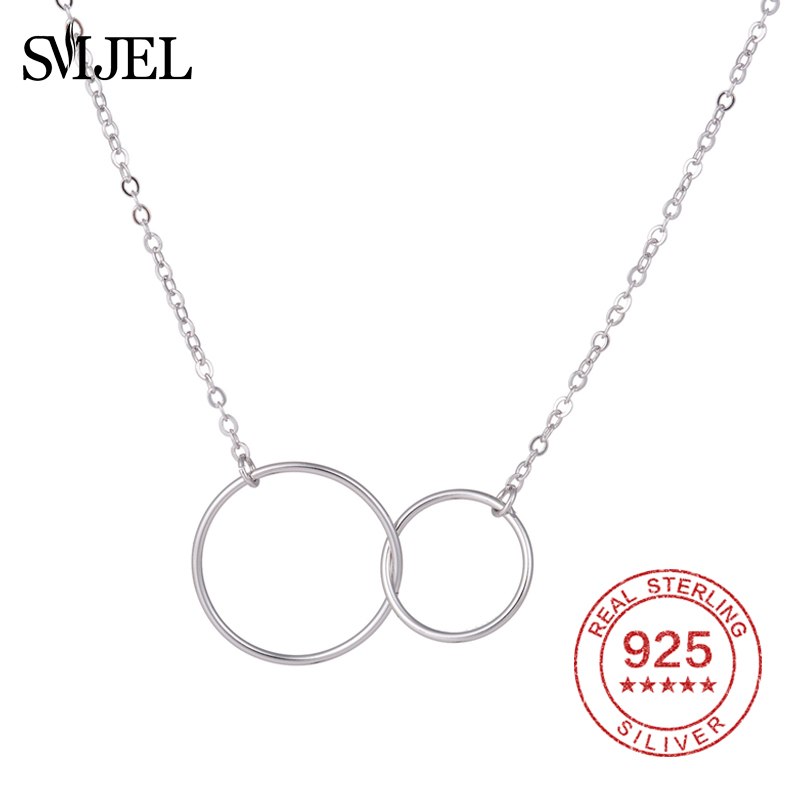 925 Sterling Silver Double Circles Round Choker Necklace Women Interlocking Circle Necklace Statement Wedding Necklace
