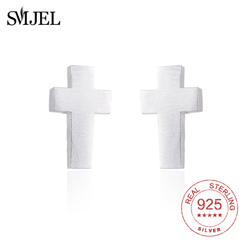 925 Sterling Silver Jesus Cross Charm Earrings Women Simple Cross Jewelry Anti-allergy Stud Earring Girl Gift Oorbellen