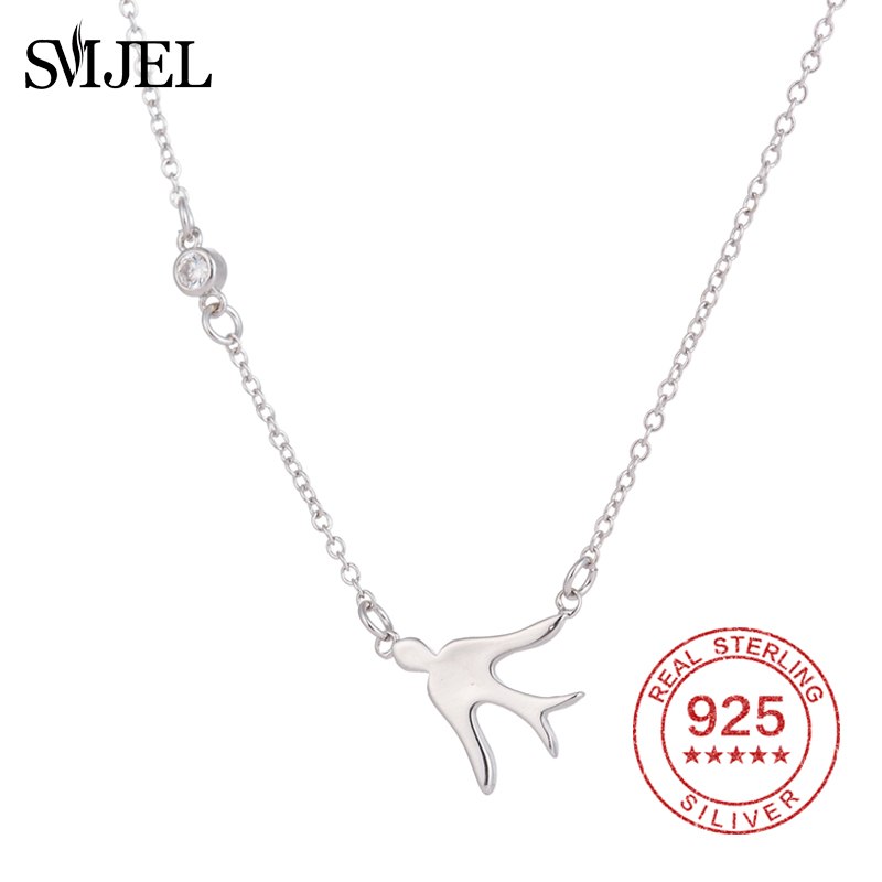 925 Sterling Silver Love Swallow Rhinestone Women Necklace Tiny Animal Crystal Bird Accessories Necklace Party Gifts