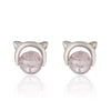 925 Sterling Silver Lovely Pink Cat Animal Stud Earrings for Girls Natural Strawberry Beads Earring Gift Oorbellen Earings